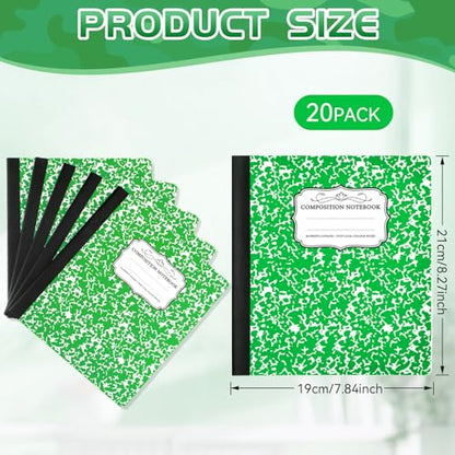 Seajan 20 Pack Composition Notebooks, Wide Ruled Paper, 7-1/2" x 9-3/4" Marble Hard Covers, 60 Sheets, Composition Notebooks Bulk for Students Back to School Adults Office Supplies(Green) - color: Green