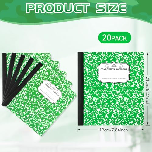 Seajan 20 Pack Composition Notebooks, Wide Ruled Paper, 7-1/2" x 9-3/4" Marble Hard Covers, 60 Sheets, Composition Notebooks Bulk for Students Back to School Adults Office Supplies(Green) - color: Green