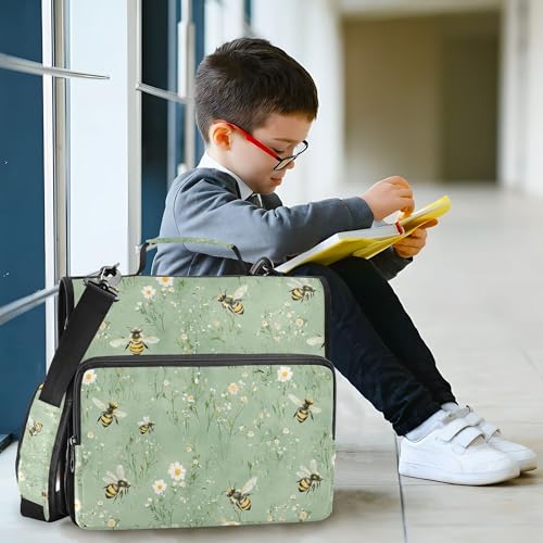 Sweet Bees Sage Green Sturdy Zipper Binder with Handle Easy to Carry 1.5 Inch 3 Rings Pencil Bags Portfolio Binder Stationery Organizer Supplies - color: Sweet Bees Sage Green