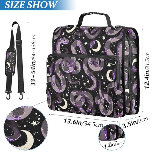 3 Ring Zipper Binder Purple Grey Snake Binders Bag with Shoulder Strap 500 Sheets Paper Organizer Trapper Keeper Documents Storage File Folder for School Office - color: A2801