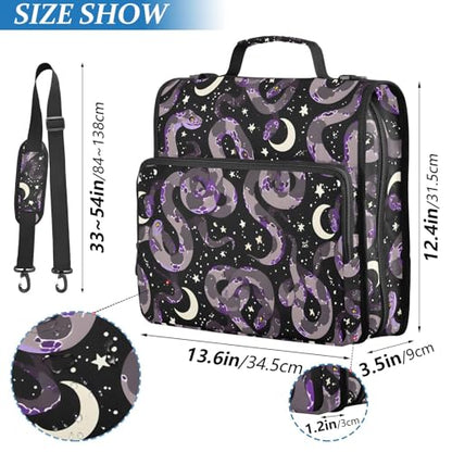 3 Ring Zipper Binder Purple Grey Snake Binders Bag with Shoulder Strap 500 Sheets Paper Organizer Trapper Keeper Documents Storage File Folder for School Office - color: A2801