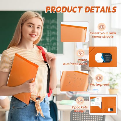 Henoyso 60 Pack Plastic Folders with Clear Front Pockets Bulk Heavy Duty File Folders with 2 Pockets and Card Slot for Student Teacher Back to School Supplies Office Presentation (Orange) - color: Orange