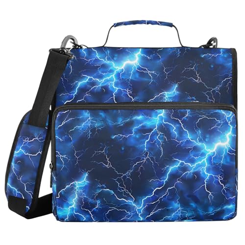 Blue Electric Lightning 3 Ring Binder Bag 1.5 inch Binder Organizer with Zipper Shoulder Strap 500 Sheet Documents Storage for School Office - color: A021, size: 13.6 x 12.4 x 3.5 in