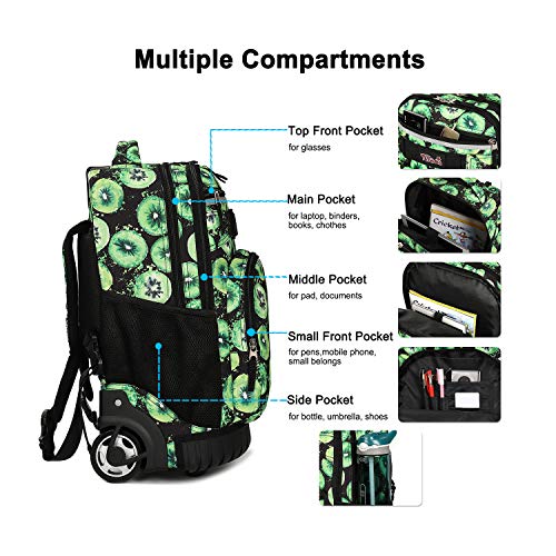 Tilami Rolling Backpack 18 inch Wheeled Laptop Backpack School College Student Travel Trip Boys and Girls (Kiwi) - color: Kiwi