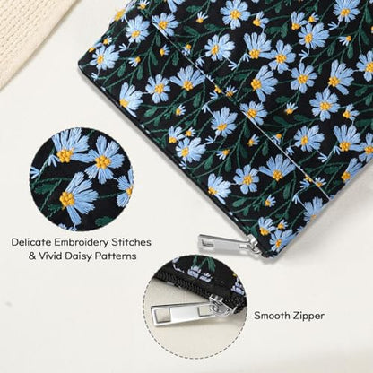 Dadanism 9-11 Inch Embroidered Daisy Padded Carrying Case Protective Tablet Sleeve for iPad A16 11th Gen 11"/10th Gen 10.9", iPad Air 11"/Pro 11"/Air 5th 4th 10.9", Galaxy Tab A11+ Plus 11", Black - color: Black