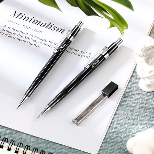 Outus 8 Pcs Mechanical Pencil Metal Retractable Automatic Drafting Pencils Refills for Writing Drawing Signature Sketching Illustration Student Teacher Appreciation Giftsn(0.5 mm,Black) - color: Black, style: 0.5 mm