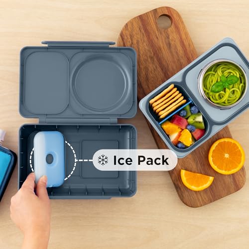 Omie OmieBox UP bento Box for Kids | Insulated Lunch Box | Leak Proof Vacuum Insulated Thermal Food jar | Cooler ice Pack | 2 Compartments (Graphite) - color: Graphite