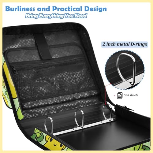 Chibi Frogs 2inch 3 Ring Zipper Binder Multi-Pocket Storage Holds 14 Inch Laptop for Students and Office Use - color: Chibi Frogs