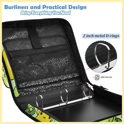Chibi Frogs 2inch 3 Ring Zipper Binder Multi-Pocket Storage Holds 14 Inch Laptop for Students and Office Use - color: Chibi Frogs