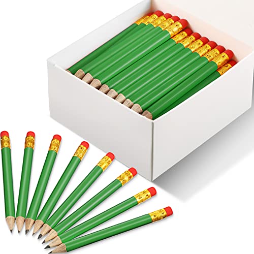 Outus 72 Pieces Golf Pencils Half Pencils with Eraser Mini Bulk Short #2 HB Pre Sharpened for Bridal Shower Wedding Office(Green) - color: Green
