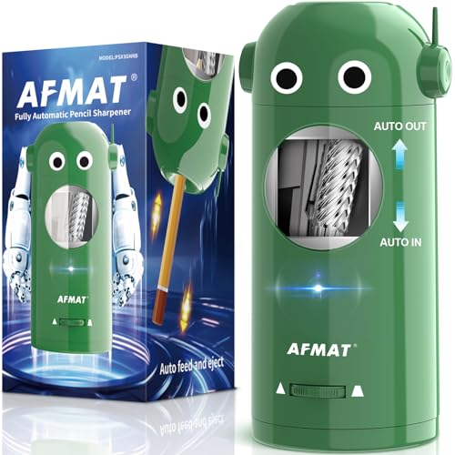 AFMAT Electric Pencil Sharpener for Colored Pencils 7-11.5mm, Fully Automatic Robot Pencil Sharpener, Auto in & Out, Rechargeable Hands-Free for Classroom/Home/Office, Battery Operated, PSX5RB, Green - color: Green