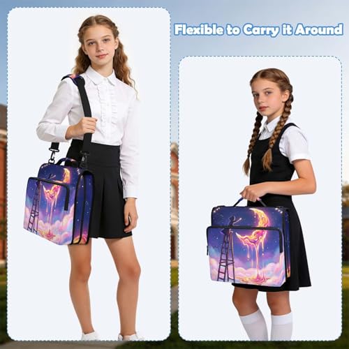 Melting Moon 2inch 3 Ring Zipper Binder Multi-Pocket Storage Holds 14 Inch Laptop for Students and Office Use - color: Melting Moon