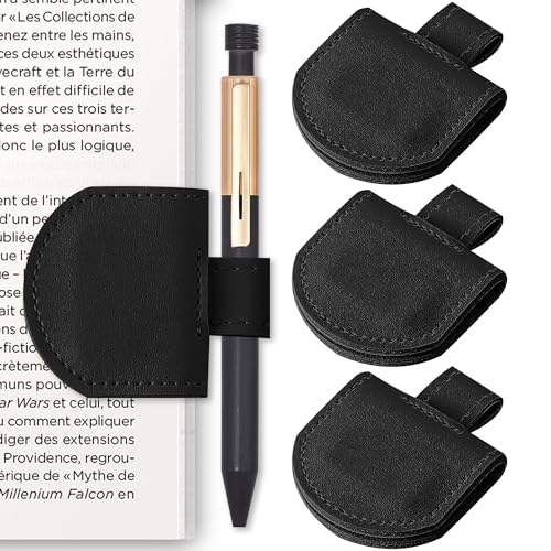 SESENSE Magnetic Pen Holder for Notebook - 3 Pcs Leather Magnetic Bookmarks Holder for Reading Women, Book Lover Gifts for Bookish, Standard Size - color: Black 3 Pcs, size: Standard Size