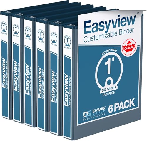 Easyview Premium 3-Ring Binders with Clear-View Covers and Round Rings, Binders for School or Office, 1 Inch, Pack of 6, Navy Blue - color: Navy Blue, size: 1 Inch, style: Pack of 6