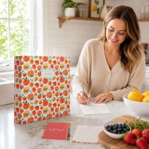 Jot & Mark 8.5"" x 11"" Sturdy 3 Ring Recipe Binder with Spill-Proof Clear | 50 Recipe Cards + 25 Sleeve Protectors + 5 Full-Page Sleeves + 6 Tabs | 8.5x11 | Peach Dream - color: Peach Dream, size: 8.5" x 11"