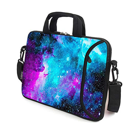15.6" laptop sleeve chromebook case adjustable shoulder strap with handle accessory pocket (Blue galaxys) - color: Blue Galaxys