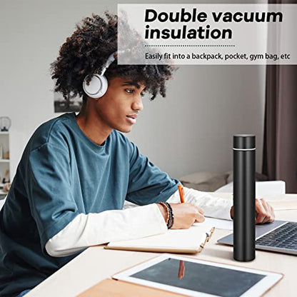Dandat 3 Pieces Slim Insulated Water Bottle Skinny Water Bottles for Backpacks Small Mini Stainless Steel Tumbler Cup for Coffee Travel, Leakproof, 8 Oz, Black