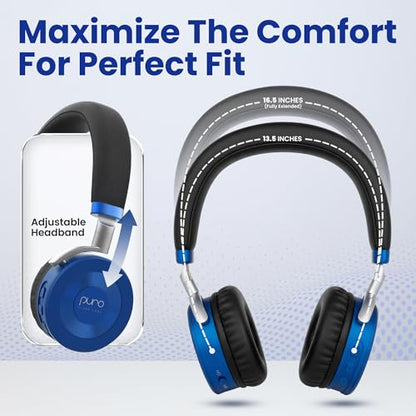 Puro Sound Labs JuniorJam Plus Volume-Limiting Wireless Bluetooth Headphones for Kids, Secure Audio with Adjustable On-Ear Design, 22-Hour Battery Life, Ideal for Tablets, Smartphones & PCs - Blue - color: Blue
