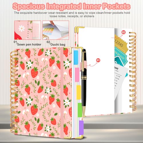 Spiral Journal Notebooks for Work, 300 Pages 5 Subject Notebook College Ruled with Dividers & Tabs, A5 Notebook Journal for Women Students Note-Taking and Organizer (Pink Strawberry) - color: Pink Strawberry, size: 6.2''x 8.2''