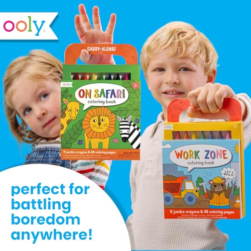 Ooly Kids Travel Activity Kit – 9 Jumbo Crayons & 48 Coloring Pages, Car Crafts for Kids, Mess-Free Road Trip Art Set, Airplane Activities – Safari - color: Safari