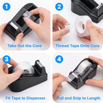 OWLKELA Desktop Tape Dispenser, Non-Skid Base for Office, Home and School, 2 Pack Tape Holder, 1.7 x 4 x 2.2 Inches Each, Black (Tape Not Included) - color: Black, size: 2 Pcs