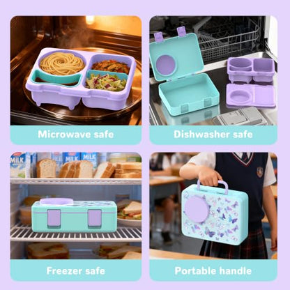 Bento Lunch Box for Kids Adult, Leakproof 3-4 Compartment Bento Box Set with Insulated Food Jar,Water Bottle, Lunch Bag, School Lunch Container for Toddler Teen Girls Boys Ages 3+(Butterfly) - color: Butterfly