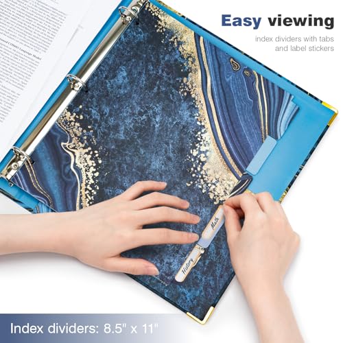 Ospelelf 3 Ring Binder, 1 Inch, Cute Letter Size (11" x 8.5") with 5 Tab Dividers, File Folder Labels and Low Profile Clipboards, Blue Marble - color: Blue Marble, size: 1in（Letter Size）