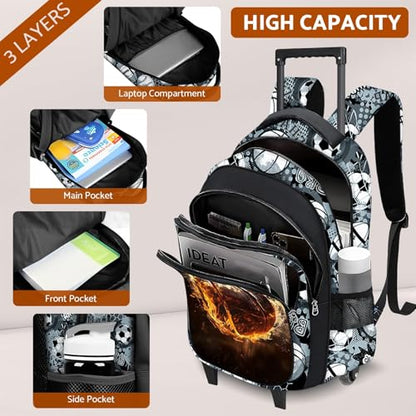 Boys Rolling Backpack for Kids - Basketball Kids Rolling Backpack with Wheels for Elementary Middle School Students - Sport Roller School Bookbag Aged 6-18, Wheeled Travel Bag Large Capacity - color: Basketball-002-backpack Only