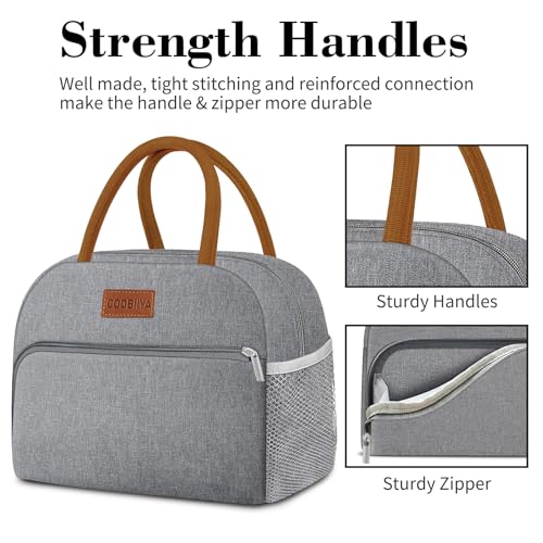 Coobiiya Insulated Lunch bag Women Reusable Cute Lunch Box for Women | Large Capacity Lunch Tote Cooler Thermal Leakproof for Work Travel Picnic - color: Gray
