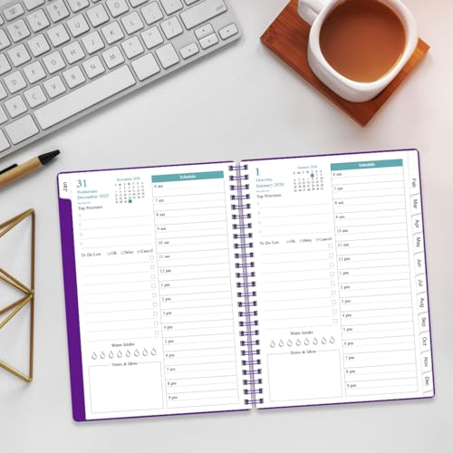 Daily Planner 2026 Full Page Per Day- 2026 Daily & Monthly Planner from January 2026 to December 2026, Day Planner 2026 with 12 Months Tabs, 6.4" x 8,5", Purple - color: Purple, size: 6.4" x 8.5"