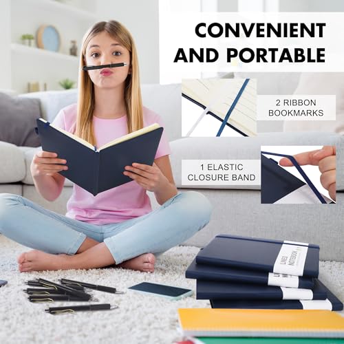 Aodaer 12 Set Lined Notebook Journals with Pens A5 Notebooks 100 GSM College Ruled Hardcover Notebook PU Leather Notepad with Pen Holder for Office School, 5.7 x 8.3 Inches, Navy Blue - color: Navy Blue