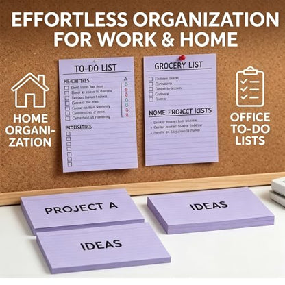 5x7 Purple Index Cards 50 Count, Large Ruled Note Cards with Rings for Creative Notes — 250gsm Heavy Cardstock Lined Flashcards for Vocabulary, Language Learning & Home Filing - color: Purple - 50 Pack