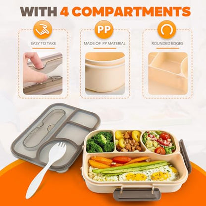 EASYFUN Bento Box Adult, Lunch Box, 4-Compartment Lunch Containers, Drop-Proof, Dishwasher Safe & Made with BPA-Free Materials(Khaki) - color: Khaki