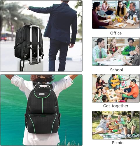 VECKUSON Laptop Backpack, 15.6 Inches, Green, Unisex, Waterproof, USB Charging Port, Insulated, TSA Approved, Anti-Theft, Durable Polyester Nylon Fabric - color: Green