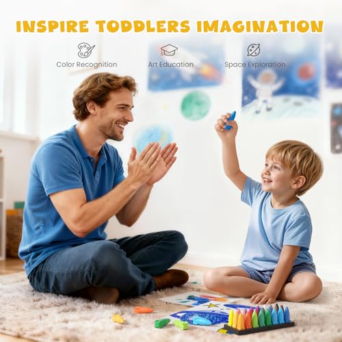 JUPITEARTH 24 Colors Crayons for Toddlers, Non-Toxic Washable Rocket Crayons, Easy-to-Hold Coloring Gifts & Mess-Free Art Supplies for Little Hands