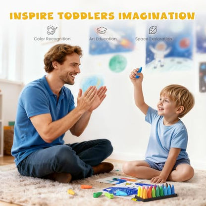 JUPITEARTH 24 Colors Crayons for Toddlers, Non-Toxic Washable Rocket Crayons, Easy-to-Hold Coloring Gifts & Mess-Free Art Supplies for Little Hands
