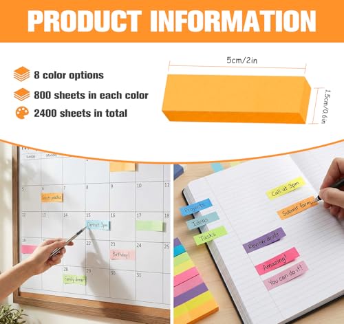 40 Pack Small Sticky Notes,100 Pads/Pack Sticky Tabs,4000 Sheets Index Tabs Repositionable,Mini Self-Stick Note Pads,8 Bright Colors Page Flags Mini Post for Office,School,Home,Meeting,Back to School - size: 15x50mm