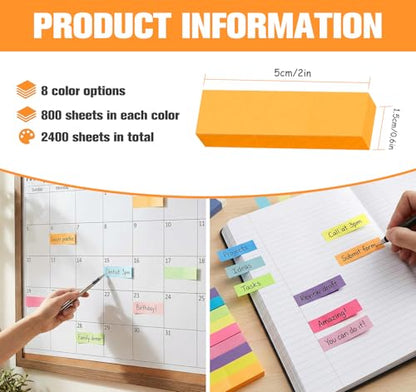 40 Pack Small Sticky Notes,100 Pads/Pack Sticky Tabs,4000 Sheets Index Tabs Repositionable,Mini Self-Stick Note Pads,8 Bright Colors Page Flags Mini Post for Office,School,Home,Meeting,Back to School - size: 15x50mm