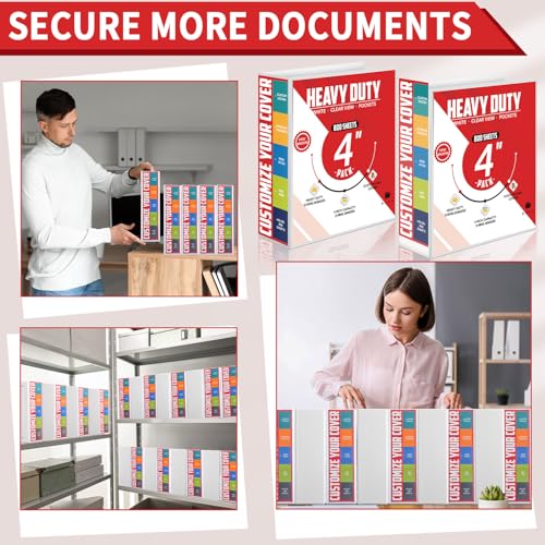 Sinload 4 Pcs 4 Inch Large Ring Binders with Pockets 3 Ring Binder 8.5" x 11" Presentation Folder View Binder with Customizable Clear Cover for Documents Files Projects(White) - color: White, size: 4 Inch