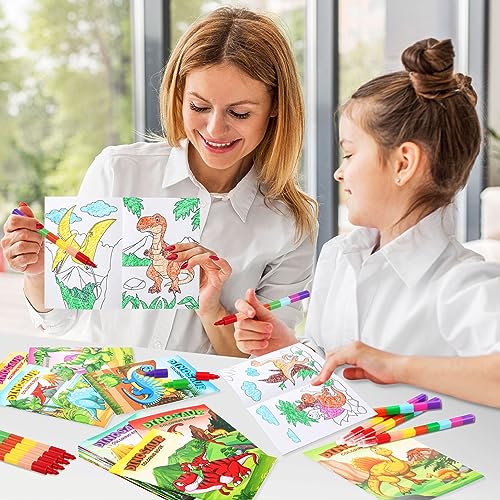 BenLouis 24 Dinosaur Mini Coloring Books Kids with 24 Stacking Crayons Dino Birthday Party Favors Activity Books Bulk for Kids Jurassic Goodie Bag Gift Stuffer Classroom Reward - style: Dinosaur