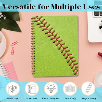 Softball Print Spiral Notebook, Unique Gifts for Softball Fans,5.8x8.3 Inch | Sport Themed Journal With Red Stitching Pattern, A5 Lined Notebook, Daily Planner Memo Notepad For Classroom Office Home - color: Softball Stitch