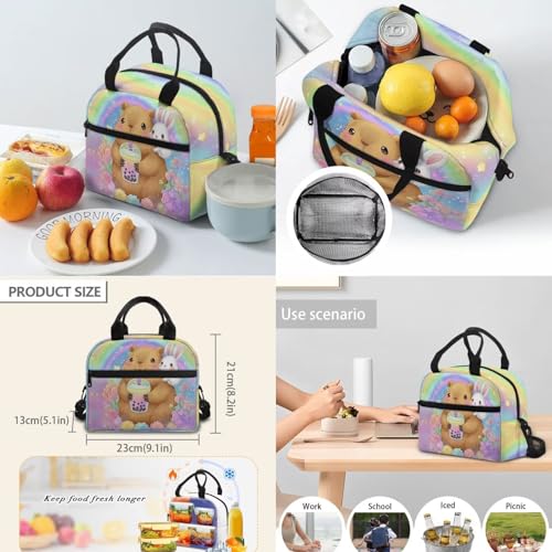 Girls Cute Capybara 4 in 1 Backpack Set - Bunny Print Kids Elementary School Bookbag with Insulated Lunch Box, Pencil Case & Water Bottle Holder - color: Cute Capybara