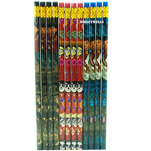 12 pcs Wooden Pencil Disney PIXAR Character Authentic Licensed School Party Bag Fillers (COCO)