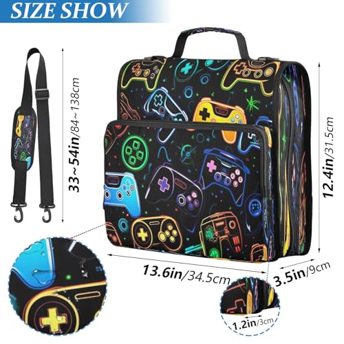Colorful Video Game Controllers Zipper Binder for School with Shoulder Strap & Extra Pockets - 1.5 Inch 3-Ring Binder Holds 500+ Sheets, Textbooks, Laptop - color: Colorful Video Game Controllers