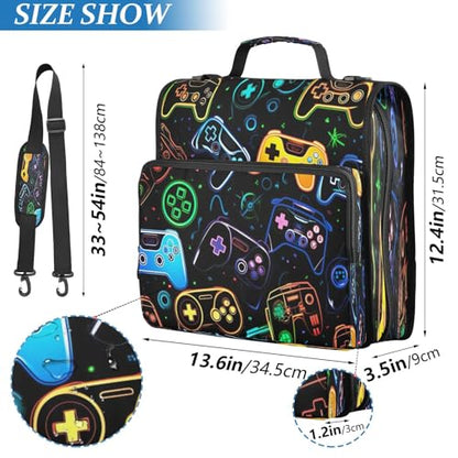 Colorful Video Game Controllers Zipper Binder for School with Shoulder Strap & Extra Pockets - 1.5 Inch 3-Ring Binder Holds 500+ Sheets, Textbooks, Laptop - color: Colorful Video Game Controllers