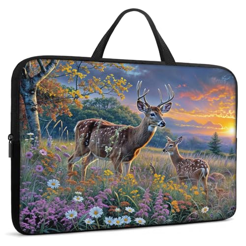 Laptop Sleeve Bag with Handle Computer Protective Soft Cover Case for 14 Inch 13 Inch Laptop,Deer Weed Sunset - color: Deer Weed Sunset