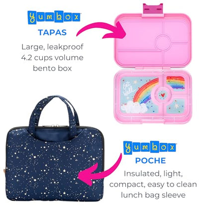 Yumbox Tapas Leakproof Bento Box, 4 Compartments, Capri Pink | Sandwich-Friendly | Large 4.2-Cup Capacity | Built-In Dip Well | Removable Compartment Tray | Ideal for Teens & Adults - color: Capri Pink Rainbow