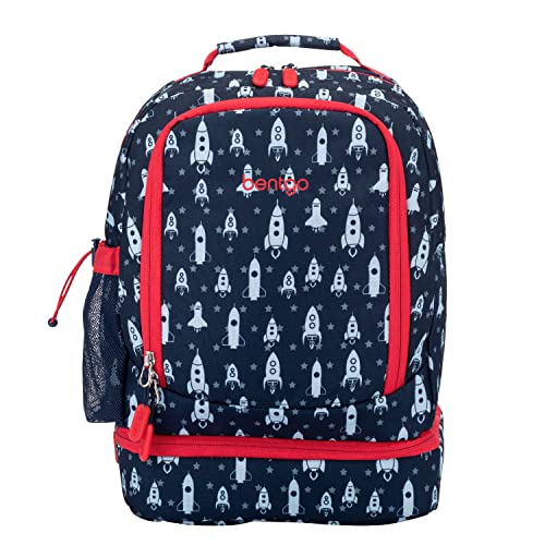 Bentgo Kids 2-in-1 Backpack & Insulated Lunch Bag - Durable 16” Backpack & Lunch Container in Unique Prints for School & Travel - Water Resistant, Padded & Large Compartments (Rocket) - color: Rocket