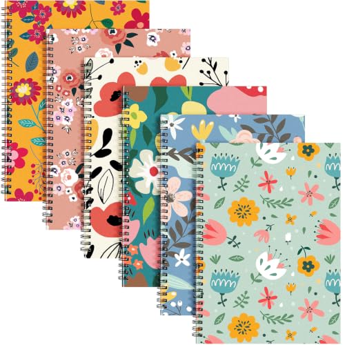Fuutreo 6 Pack B5 Spiral Notebooks 10.5 x 7.45 Inch College Ruled Aesthetic Journal Kraft Hardcover 70 Sheets (140 Pages) Spiral Notebook for Office Students Work Journaling(Colorful,Floral) - color: Colorful