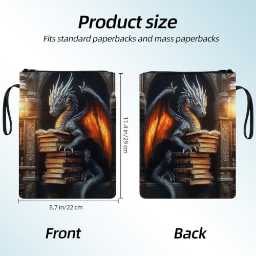 Padded Book Sleeve with Zipper & Front Pocket, Fabric Book Cover | Fantasy Book Dragon Gothic11.4"x8.7" Washable Canvas Pouch for Hardcovers, Tablets & Reading Accessories - color: Fantasy Book Dragon Gothic